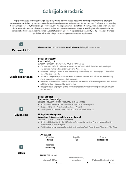Legal Secretary Resume Example