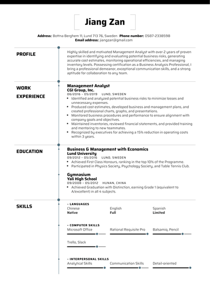 Management Analyst Resume Sample