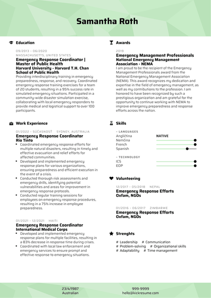 Emergency Response Coordinator Resume Sample