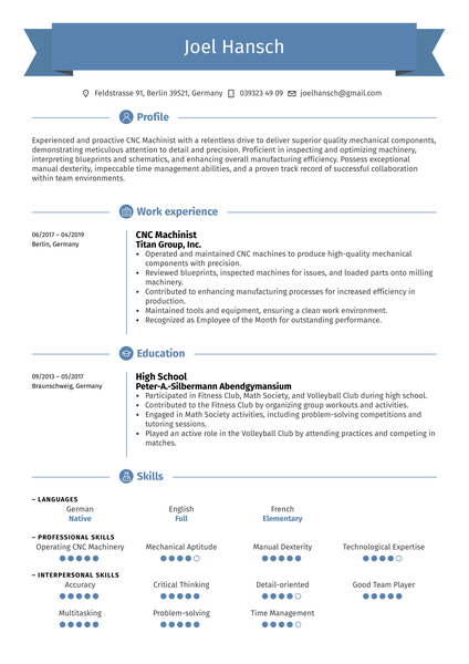 CNC Machinist Resume Sample