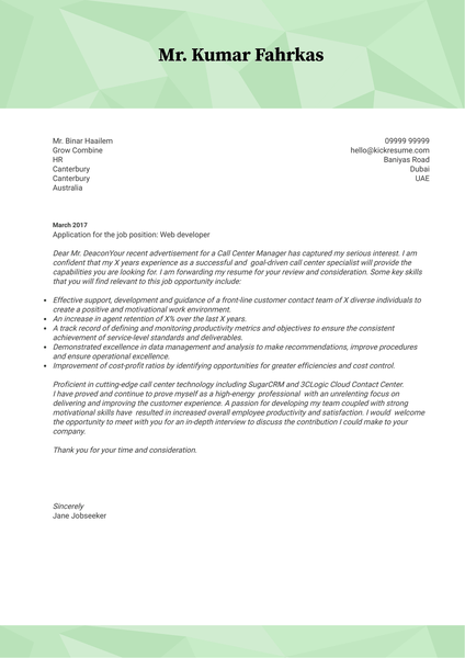Souq Web Developer Cover Letter Sample