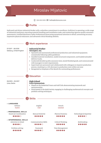 Industrial Worker Resume Sample
