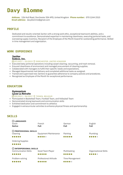 Janitor Resume Example