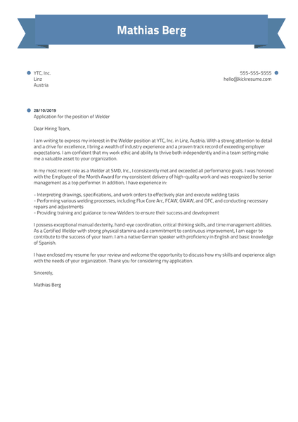 Welder Cover Letter Example