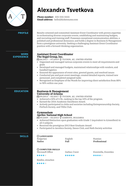 Assistant Event Coordinator Resume Example