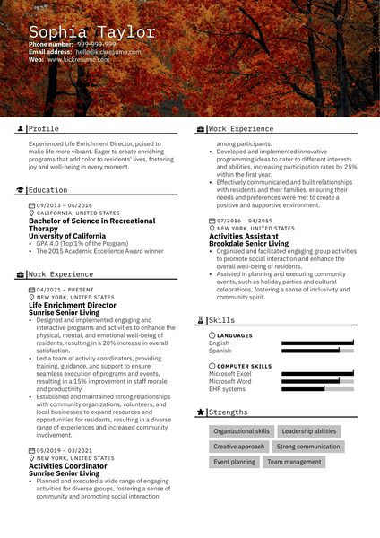 Life Enrichment Director Resume Sample