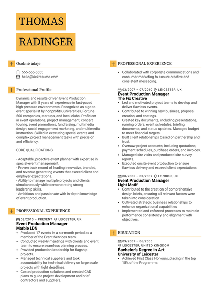 Event Production Manager Resume Sample