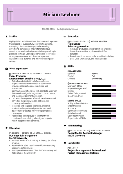 Event Producer Resume Example