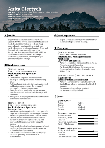 Public Relations Specialist Resume Sample