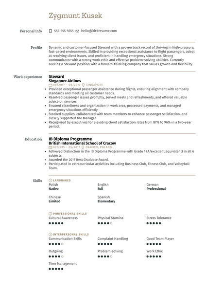 Steward Resume Sample