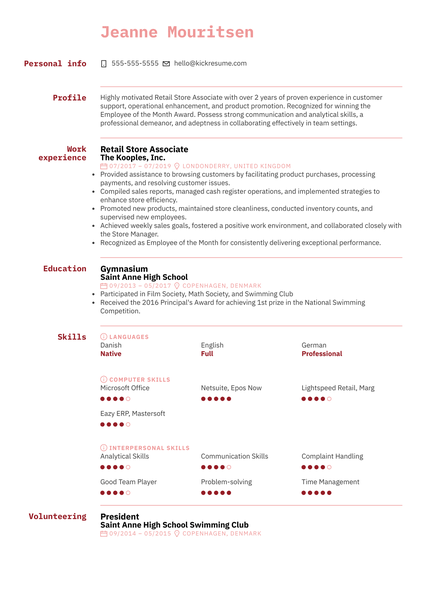 Store Associate Resume Sample