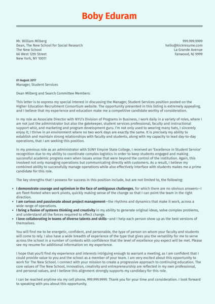 NYU Associate Director Cover Letter Sample