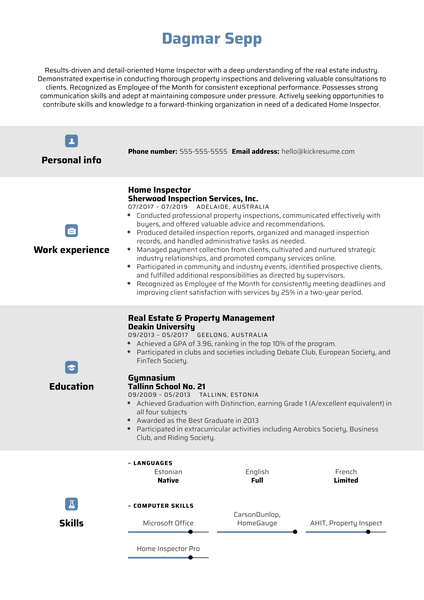 Home Inspector Resume Example