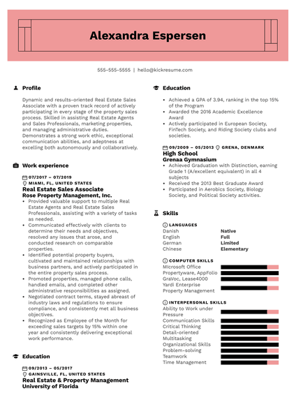 Real Estate Sales Associate Resume Example