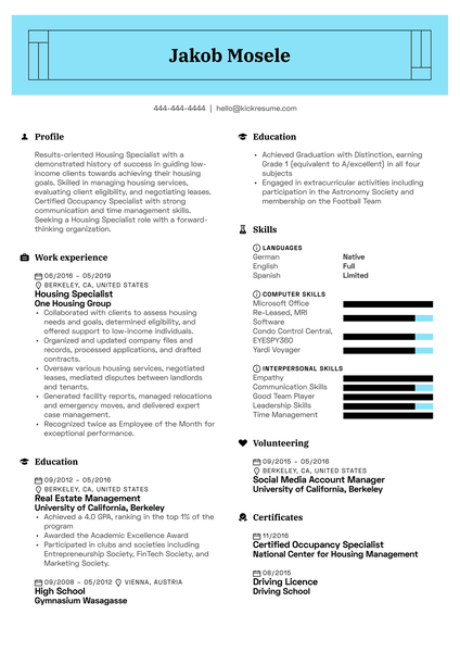 Housing Specialist Resume Example