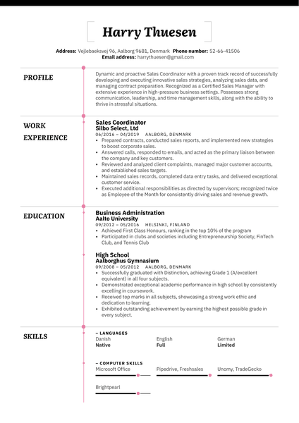 Sales Coordinator Resume Example