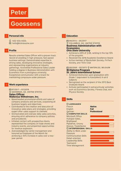 Sales Officer Resume Sample