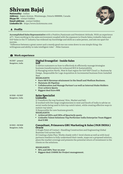 Inside Sales Manager Resume Template