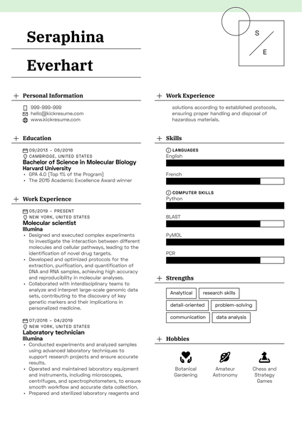 Molecular Scientist Resume Sample