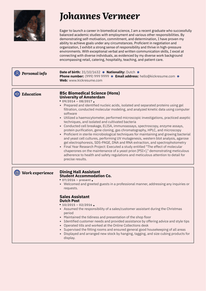 Student Resume Biomedicine