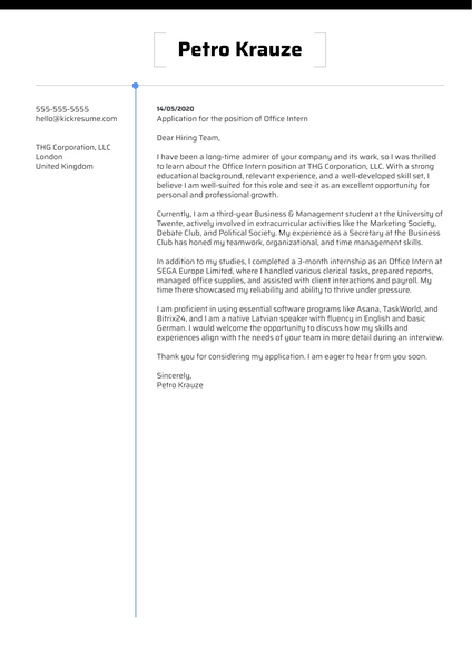 Office Intern Cover Letter Example