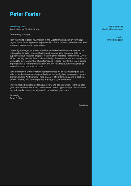 Biostatistician Cover Letter Example