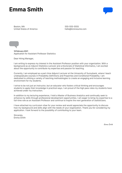 Assistant Professor Statistics Cover Letter Example