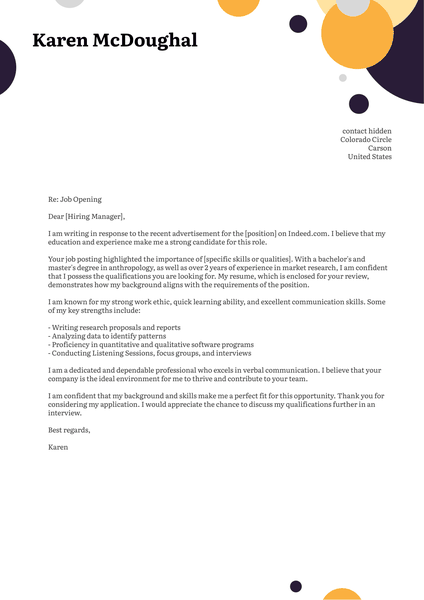 Research Associate Cover Letter Template