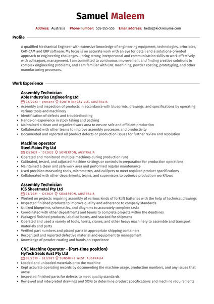 Assembler at Able Industries Resume Sample