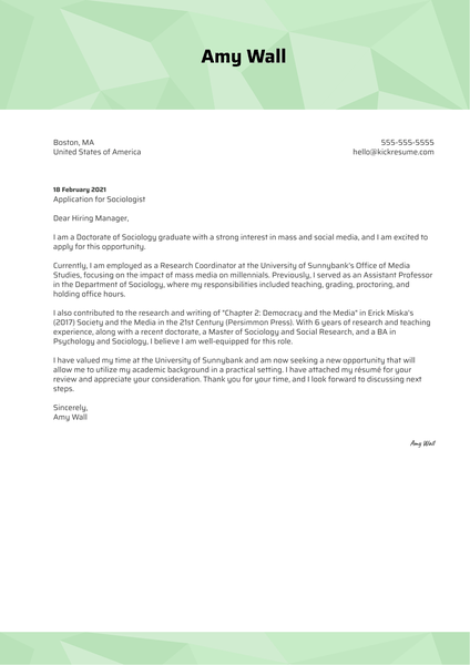 Sociologist Cover Letter Sample