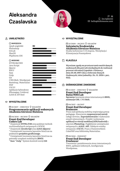Front-end Developer Resume Example [PL]