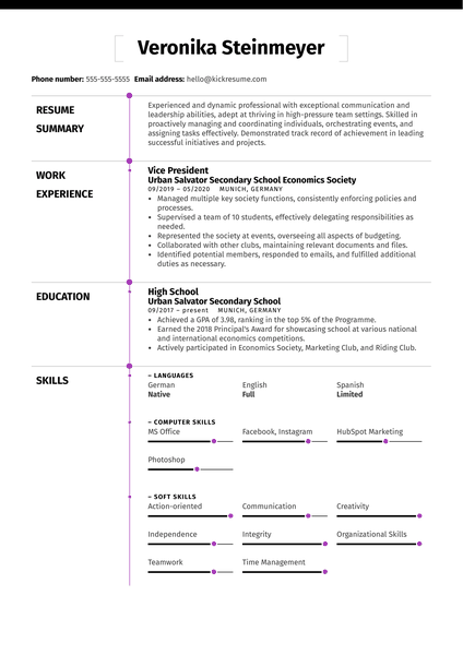 Teenage Resume Sample