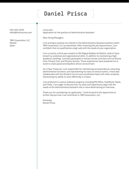 No Work Experience Cover Letter Template