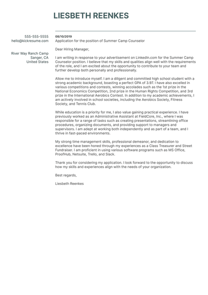 High School Student Cover Letter Example