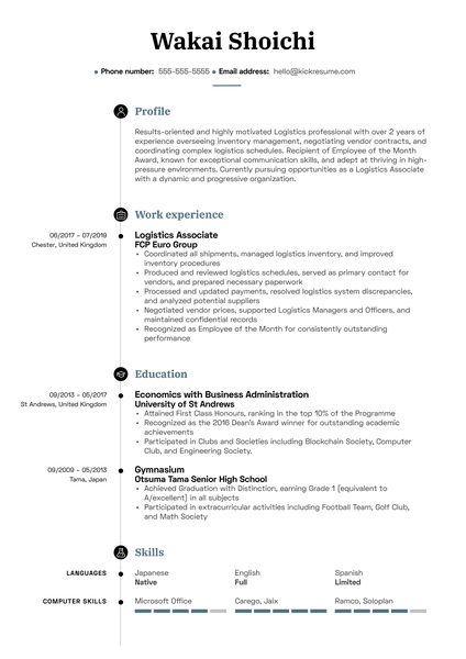 Logistics Associate Resume Sample