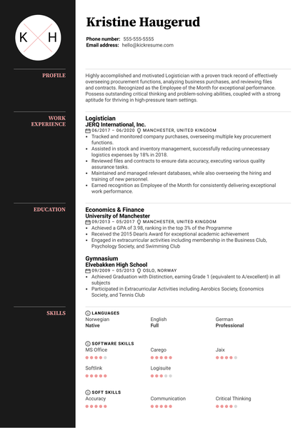 Logistician Resume Sample