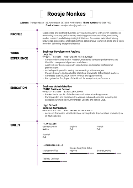 Business Development Analyst Resume Sample