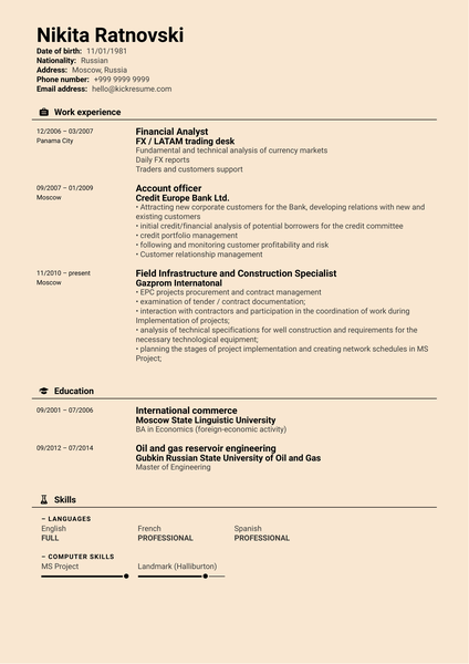 Lukoil Contract Manager Resume Sample