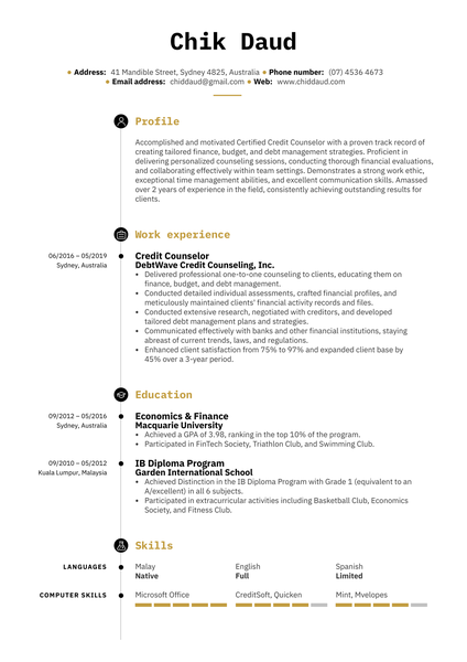 Credit Counselor Resume Example