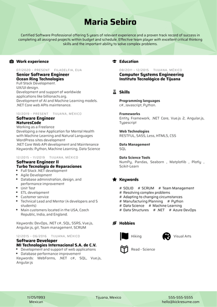 Software Professional at NaturesCode Resume Example