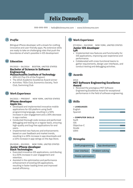 iPhone Developer Resume Sample