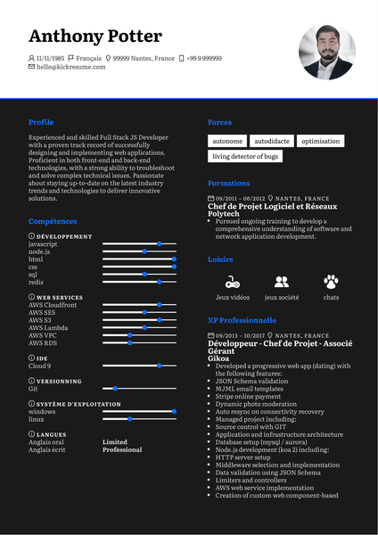 Développeur, Chef de Projet Resume Sample [FR]