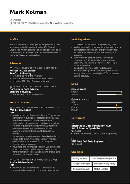 ETL Developer Resume Sample