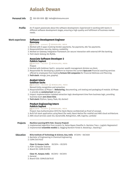 Software Development Engineer at Amazon Resume Template