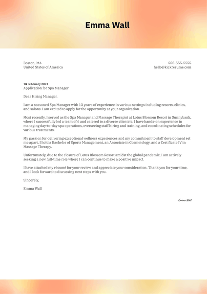 Spa Manager Cover Letter Template