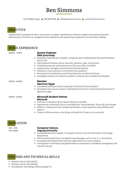 System Administrator CV Sample