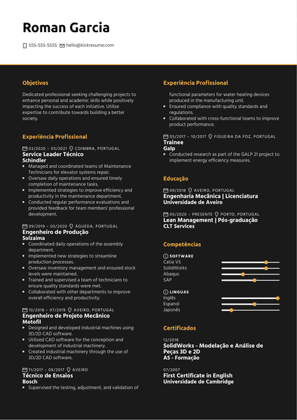 Projetista Mecânico at Turbo-Nor Resume Sample [PT]