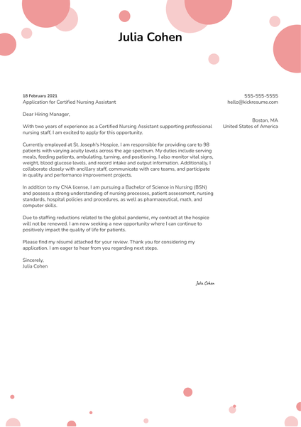 CNA Cover Letter Example