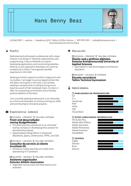 Front-end web desarrollador currículum ejemplo [ES]