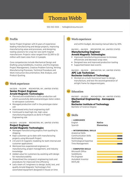 Xometry	Sr Project Engineer Resume Example